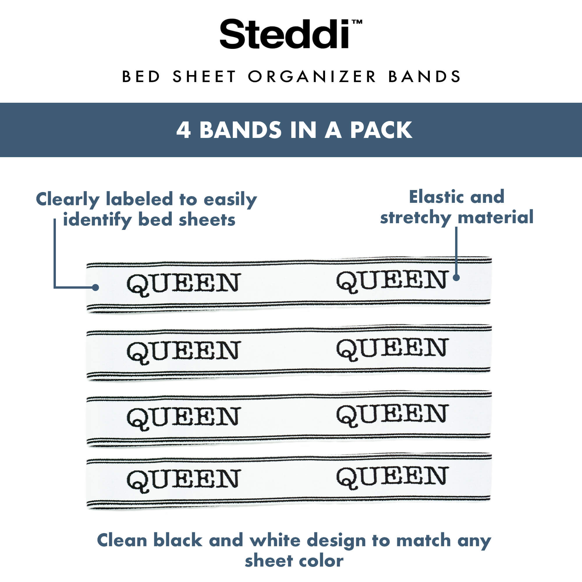 Bed Sheet Organizer Bands (4 Pack) – Steddi